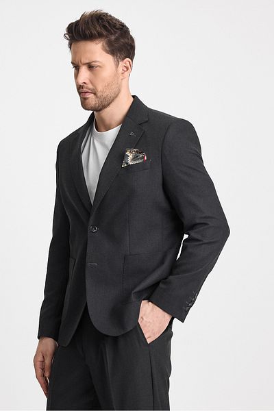 Frappoli Ανδρικό σκούρο γκρι Venus 4 Seasons Άνετο ύφασμα Slim Fit με μισή επένδυση Sports Blazer Jacket