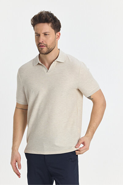 Frappoli Nikol Ανδρική κρέμα Lycra βαμβακερό μείγμα ελαστικό ύφασμα αθλητικό πέτο Slim Fit Polo γιακά μπλουζάκι