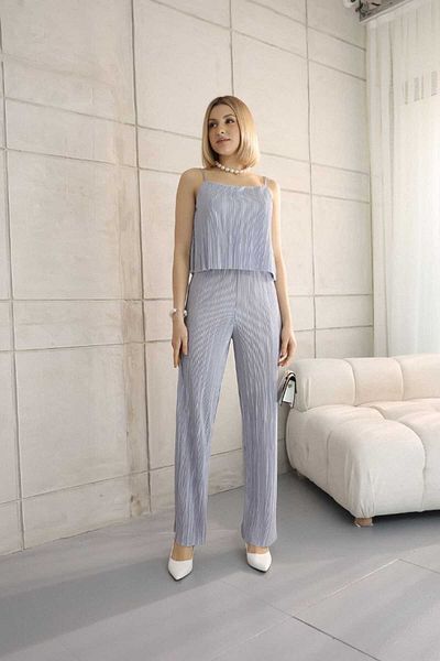 stcococix since 1990 Women's Two-Piece Suit Suspender Pleated Satin Fabric Jumpsuit