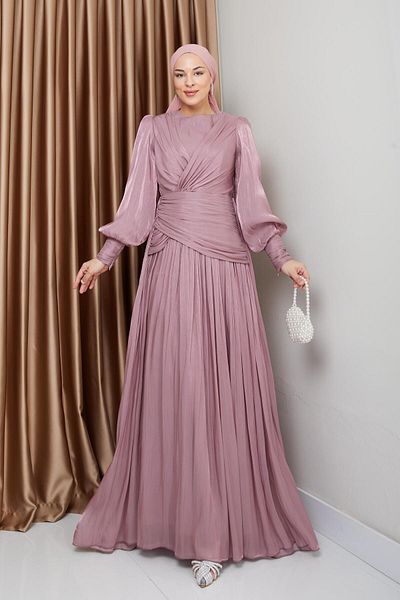 Olcay Večerní šaty z šifonu s řaseným záhybem - Rose 1230