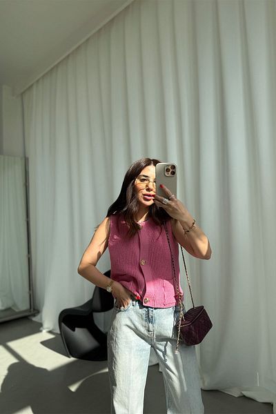 Özge Özgenç Double Pocket Gold Buttoned Knitwear Vest