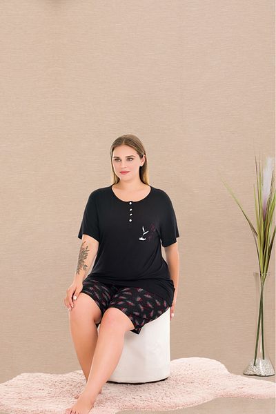 Lady Lingerie Set pijama pentru femei cu mâneci scurte, guler cu nasturi, pantaloni scurți supradimensionați