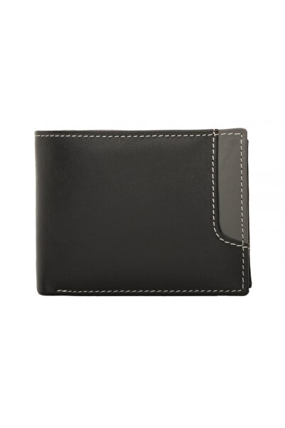 delis Men's Wallet, Zorion Pt1365, Genuine Leather, Black/Grey
