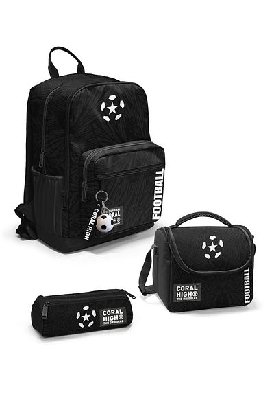 Coral High Set de 3 genți de școală cu model de fotbal negru SET0123698