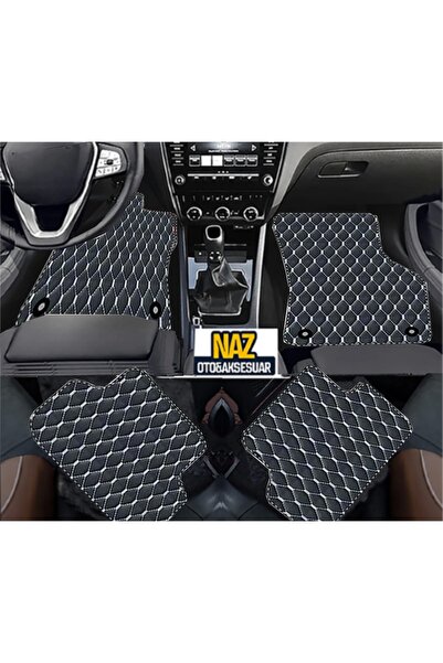 Skoda Octavia 2004-2012 Uyumlu Beyaz Dikişli Siyah Deri Paspas