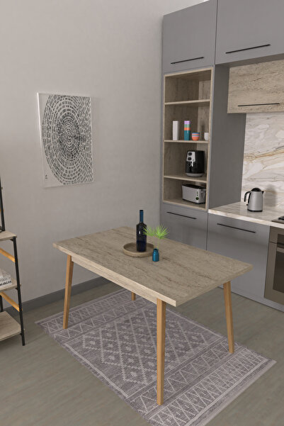 VİLİNZE Avanos Ahşap Sabit Mdf Traverten Mutfak Masası - 80x140 Cm