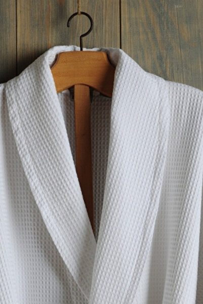 Formeya Білий розкішний халат з вафельним візерунком, халат для приданого, стандартний розмір - L/XL