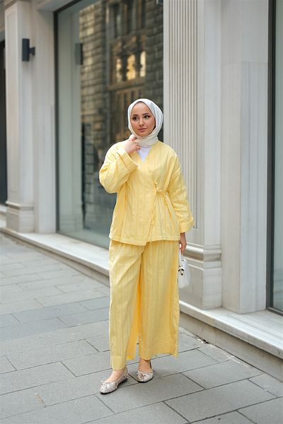 LOCCO Yellow Women's Almond Stitched Kimono Set