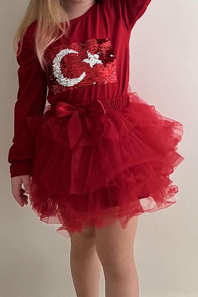 Breeze Girl's Tutu Skirt with Bow 4-8 Years, Red