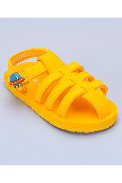 Cute Walk by Babyhug Slip On Sandals with Velcro Closure & Spaceship Applique - Yellow