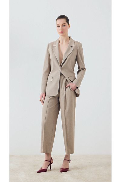yakestore Linen Blend Single Button Jacket and Pants Set