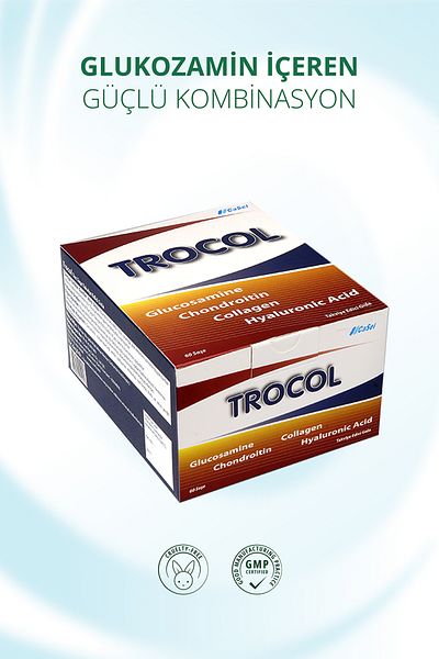 Trocol Food Supplement Containing Glucosamine-Chondroitin-Collagen-Hyaluronic Acid and Minerals 60 Sachets 300 Gr