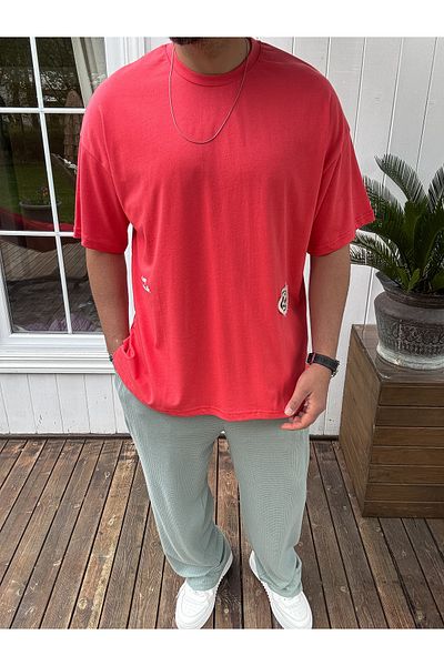 BYBASICMAN Pomegranate Flower Straw Patchli Oversize T-Shirt Jj-11