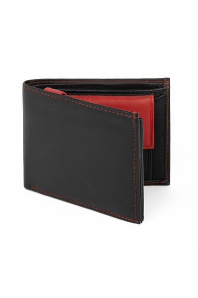 delis Men's Wallet Manuel Pt991, Genuine Leather, Black/Red