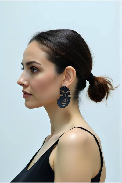 Angels Passion Black Abstract Woman Face Earrings, Stylish Laser Cut Earrings - Apbj005