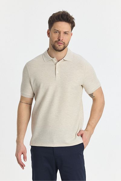 Frappoli Ανδρικό μπλουζάκι με γιακά πόλο Nikol - Slim Fit, Πέτο χωρίς μπούκλες, Μελανζέ εφέ, Μικτό βαμβάκι