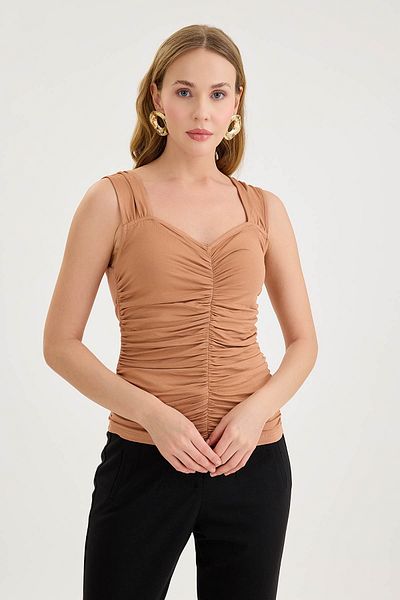 Vitrin Thick Strap Gathered Front Blouse