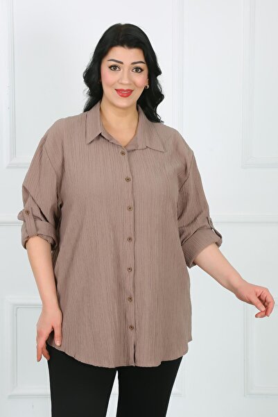 By Alba Collection Stone Color Wrap Plus Size Women's Shirt