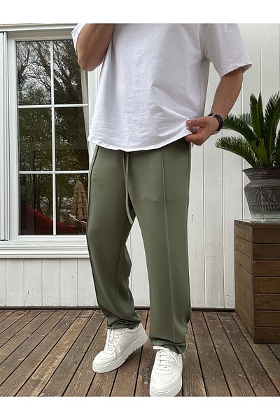 BYBASICMAN Khaki Stitched Lycra Pipe Leg Sweatpants Ke-7012