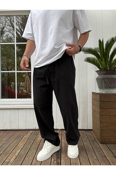 BYBASICMAN Black Cotton Baggy Trousers Ke-7011