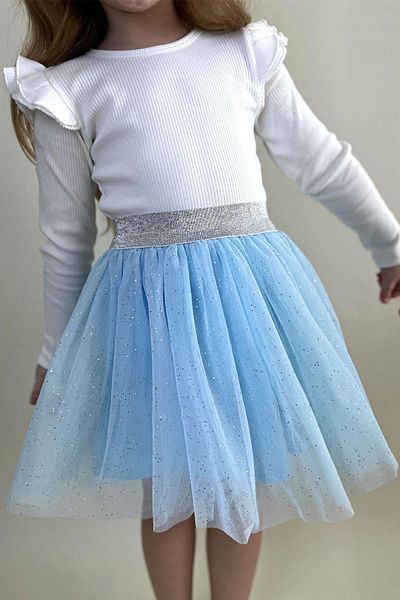 Breeze Fusta tutu pentru fete cu talie argintie din latex 5-10 ani, albastru deschis