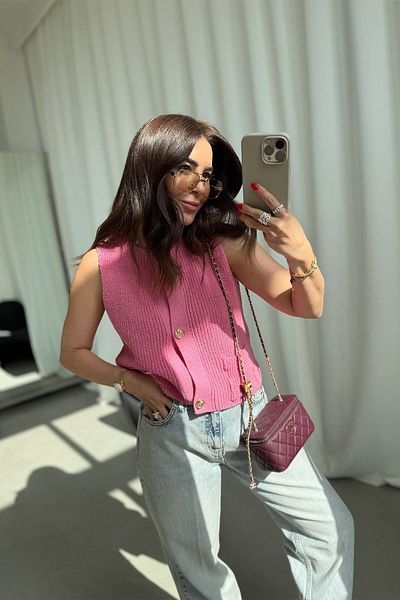 Özge Özgenç Double Pocket Gold Buttoned Knitwear Vest