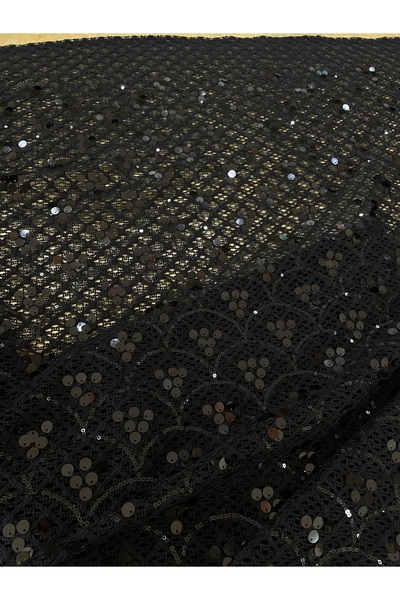 METERİAL Payetli File Tül Kumaş Beyaz & Siyah Renk Abiye ve Özel Tasarımlar İçin | 1 Metre