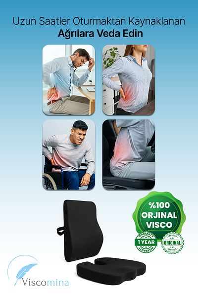 Viscomina Orthopedic Set of 2 Lumbar and Sitting Cushions 100% Visco Ergonomic Support for Office & Car Use