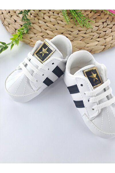 Butik Erkek Kız Bebek İlk Adım Ayakkabısı Yumuşak Tabanlı Ortopedik Hafif Siyah ve Beyaz Renk Seçenekleri