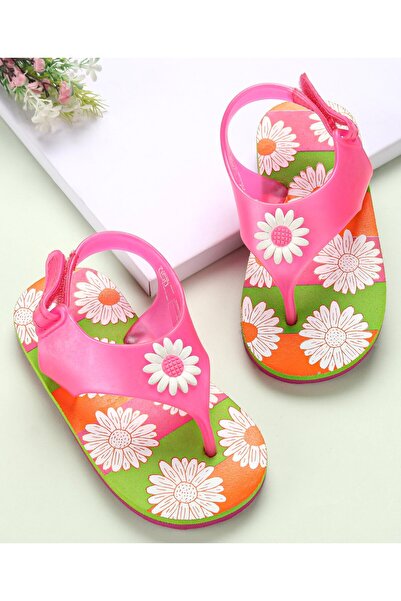 Babyoye صندل بيبيويي بطبعة زهور مع إغلاق فيلكرو - وردي وأخضر