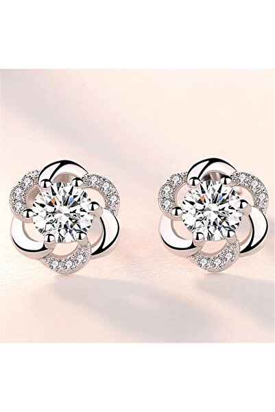 delis Σκουλαρίκια με λουλούδια από ασήμι 925, με ζιρκόνιο, επιπλατινωμένα με ρόδιο, κοσμήματα με λουλούδια