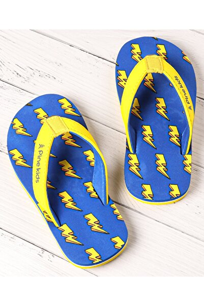 Pine kids Pine Kids Slip On Flip Flops With Thunder Print - Yellow & Navy Blue