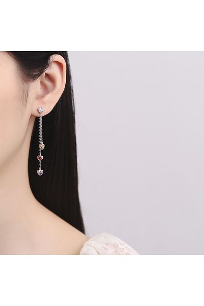 delis Cercei Lungi Argint 925, Jw853, Model Inimioare, Placati Cu Rodiu