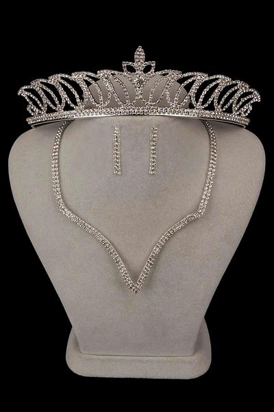 Hayalperest boncuk Set de cercei colier de seară Vendi Crystal Stone și coroană de mireasă lalele