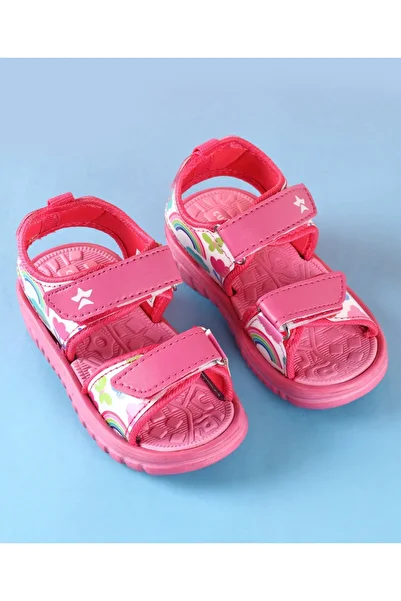 Cute Walk by Babyhug Cute Walk by Babyhug Sandals with Velcro Closure and Rainbow Print - Pink