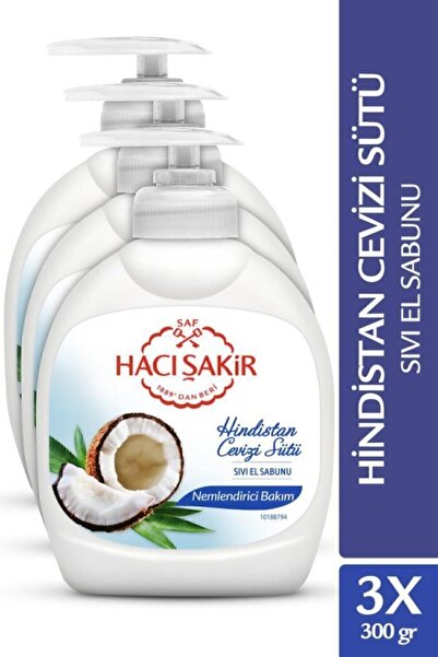 Hacı Şakir Hindistan Cevizi Sütü Nemlendirici Bakım Sıvı El Sabunu 300 ml x 3...