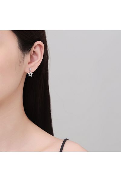 delis Cercei Argint 925, Jw1265, Model Stea, Placati Cu Rodiu