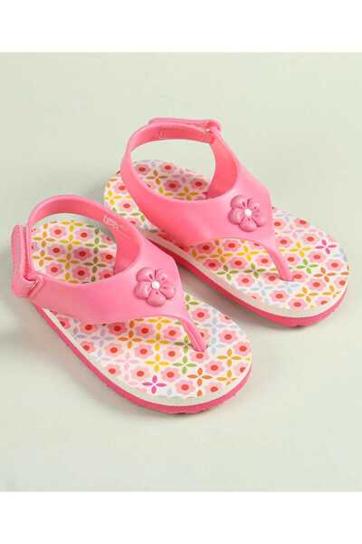 Babyoye Babyoye Flip Flops with Velcro Closure & Floral Print - Pink
