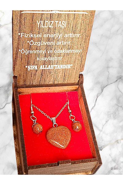 anonim Natural Stone Necklace and Earring Set - Special Wooden Box |   Healing Stone Jewelry |   Vexa Accessory