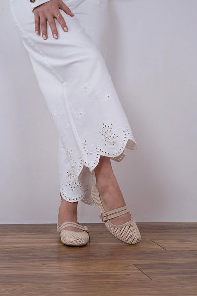 sovrana Two Belt Mesh Ballerinas - Beige