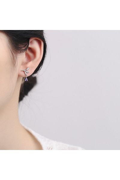 delis Cercei Argint 925, Jw860, Model Frunza, Placati Cu Rodiu