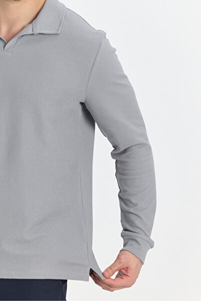 Frappoli Volex Чоловічий поло з коміром Slim Fit з еластаном, сірий світшот - 100% бавовна, довгі рукави