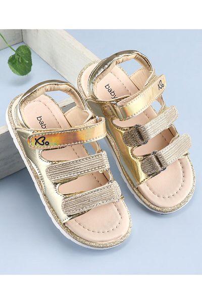 Babyoye Babyoye Velcro Closure Sandal with Logo Print - Golden