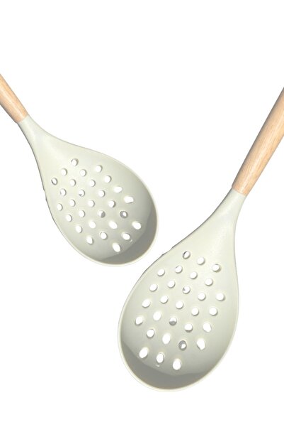 rubihome White Silicone Colander with Bamboo Handle