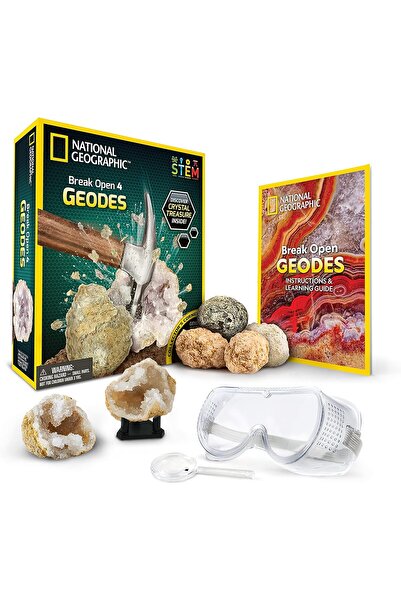 NATIONAL GEOGRAPHIC Bilim Seti, 4 Kırılabilir Jeot Kristali, Koruyucu Gözlük, Öğrenme Kılavuzu ve Kristal Standı ile