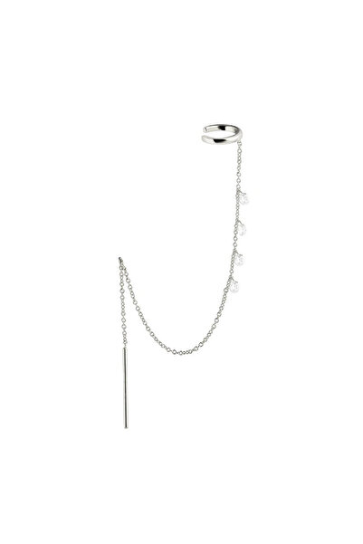 delis Cercel Ear Cuff cu Lanț Lung din Argint 925, Placat cu Rodiu, Stil Modern