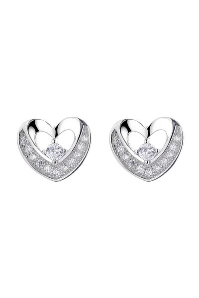 delis 925 Silver Earrings, Jw732, Heart Pattern, Rhodium Plated