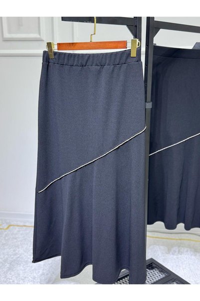 ModaMinar Women's Crepe Fabric Elastic Stone Detailed Fish Skirt