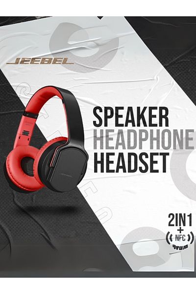 Jeebel | Wireless Bluetooth Headphone & Dual Speakers, 14H Playtime, Bass, Twist-Out Feature|Red