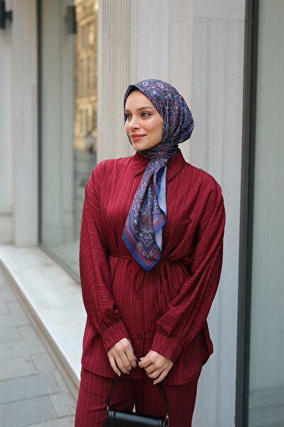 LOCCO Women's Crinkle Fabric Waist Tie Suit Claret Red